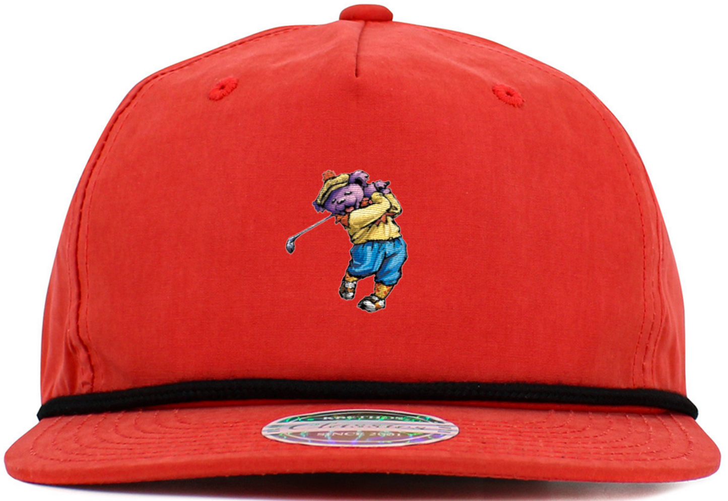 Grateful Dead Dancing Bear Baseball Hat (5-Panel Brim Rope), Red, Front View
