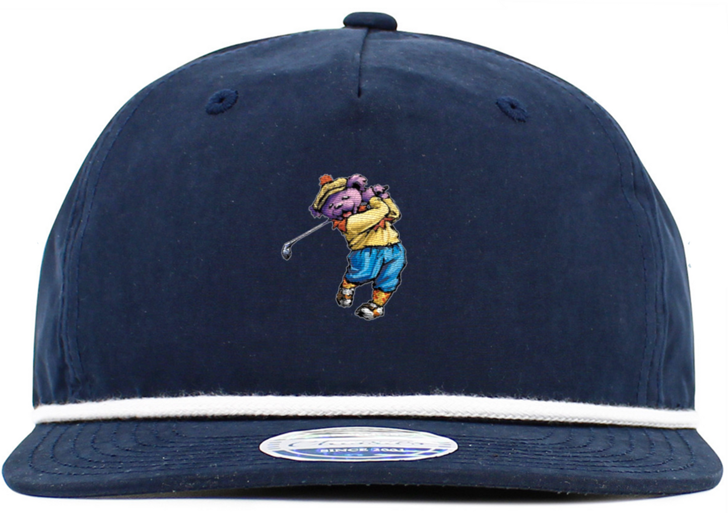 Grateful Dead Dancing Bear Baseball Hat (5-Panel Brim Rope), Blue, Front View