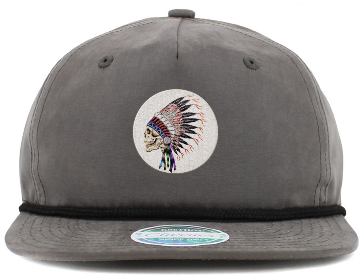 Indian Skull Headdress Baseball Hat with Brim Rope