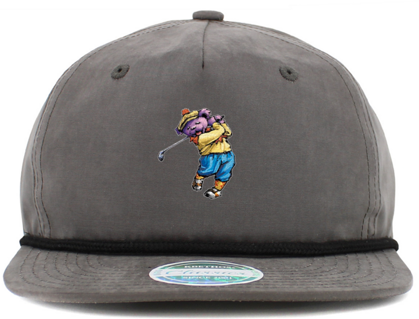 Grateful Dead Dancing Bear Baseball Hat (5-Panel Brim Rope), Gray, Front View