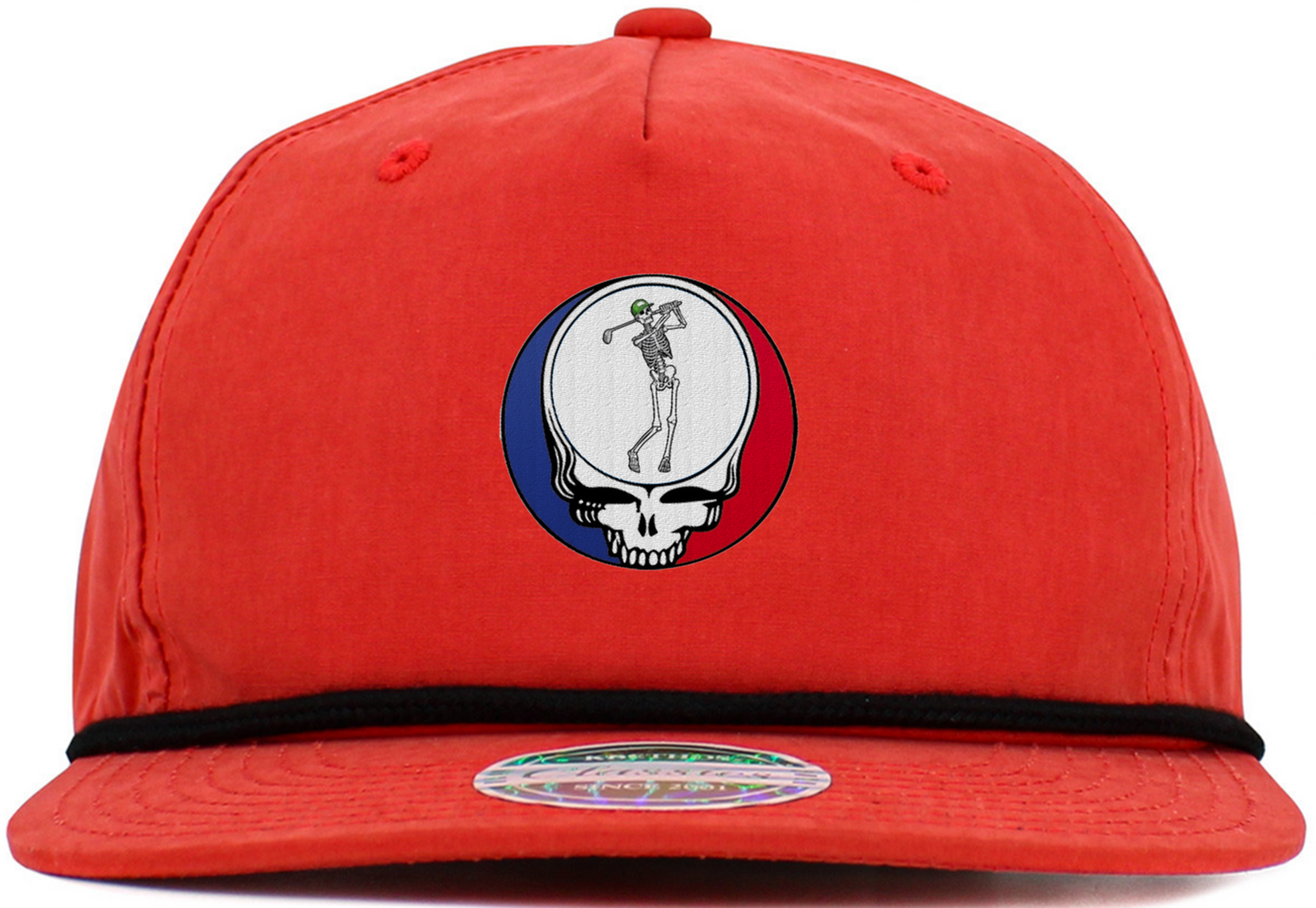 Skeleton Golfing Steal Your Face Baseball Hat with Brim Rope