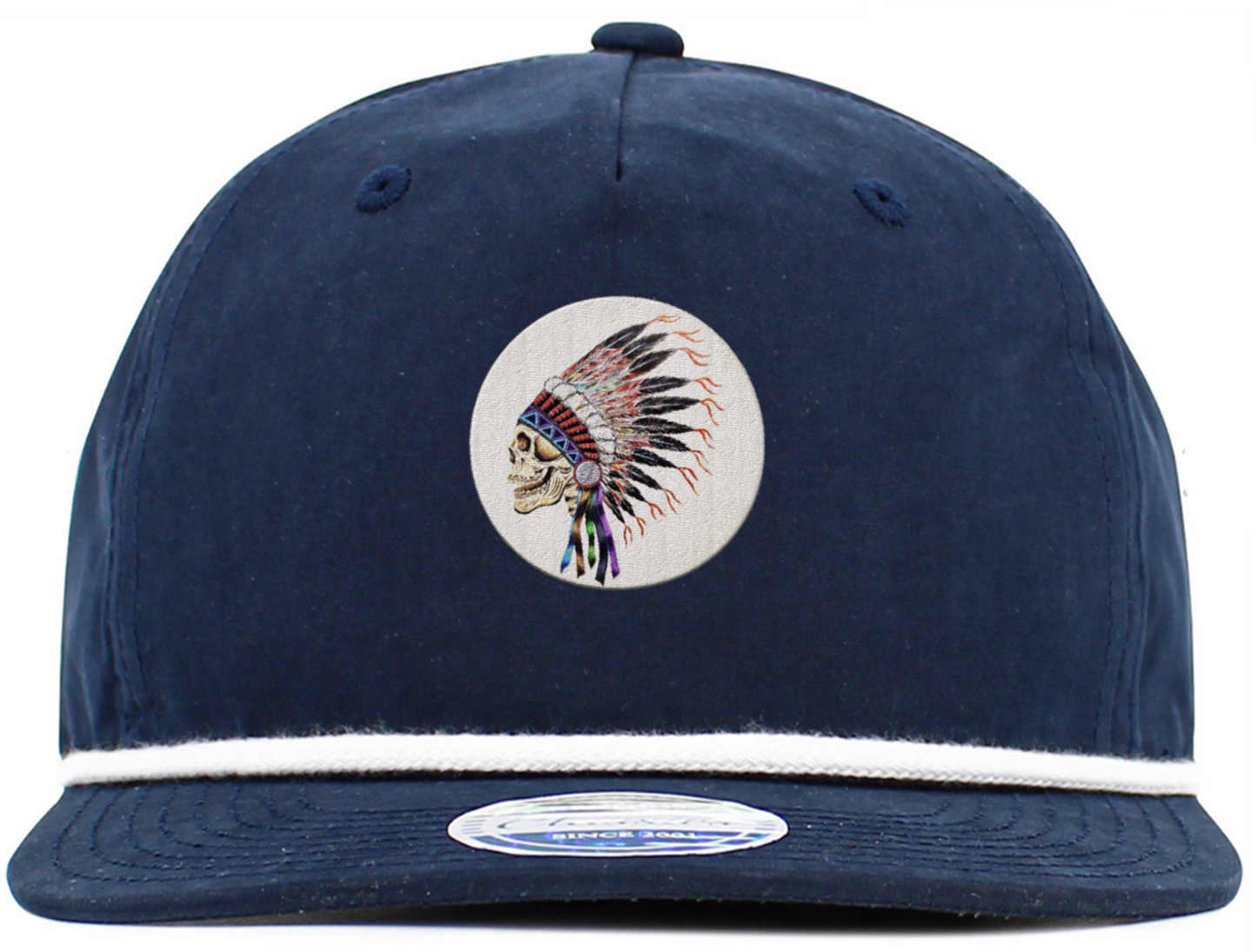 Indian Skull Headdress Baseball Hat with Brim Rope