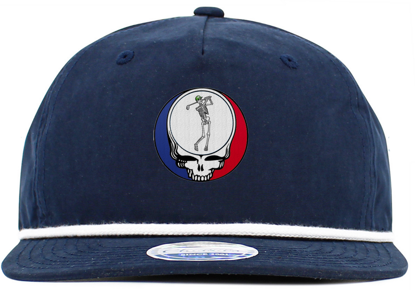 Skeleton Golfing Steal Your Face Baseball Hat with Brim Rope