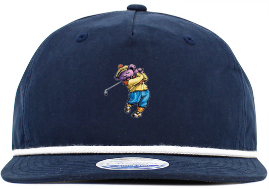 Grateful Dead Dancing Bear Baseball Hat (5-Panel Brim Rope), Blue, Front View