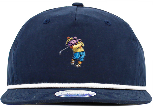 Dancing Bear Playing Golf Baseball Hat with Brim Rope