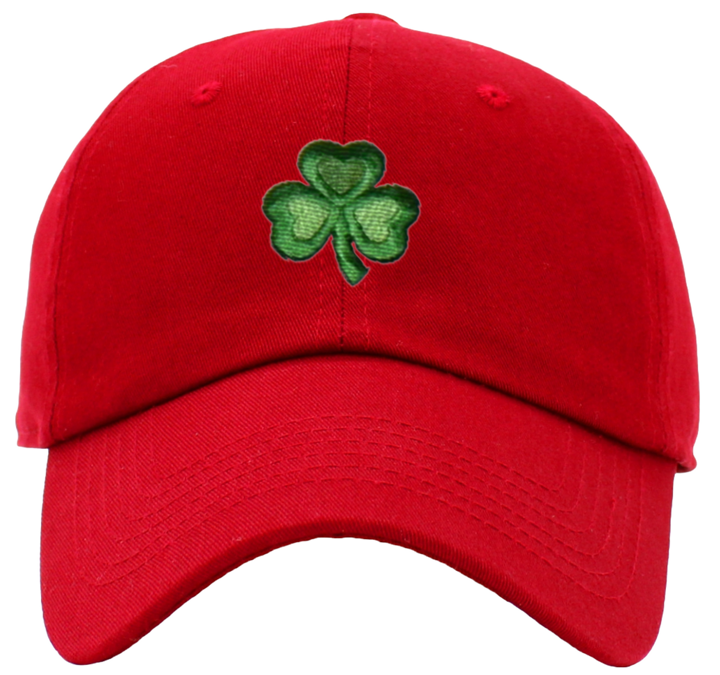 Shamrock Baseball Hat (6-Panel), Red, Front View