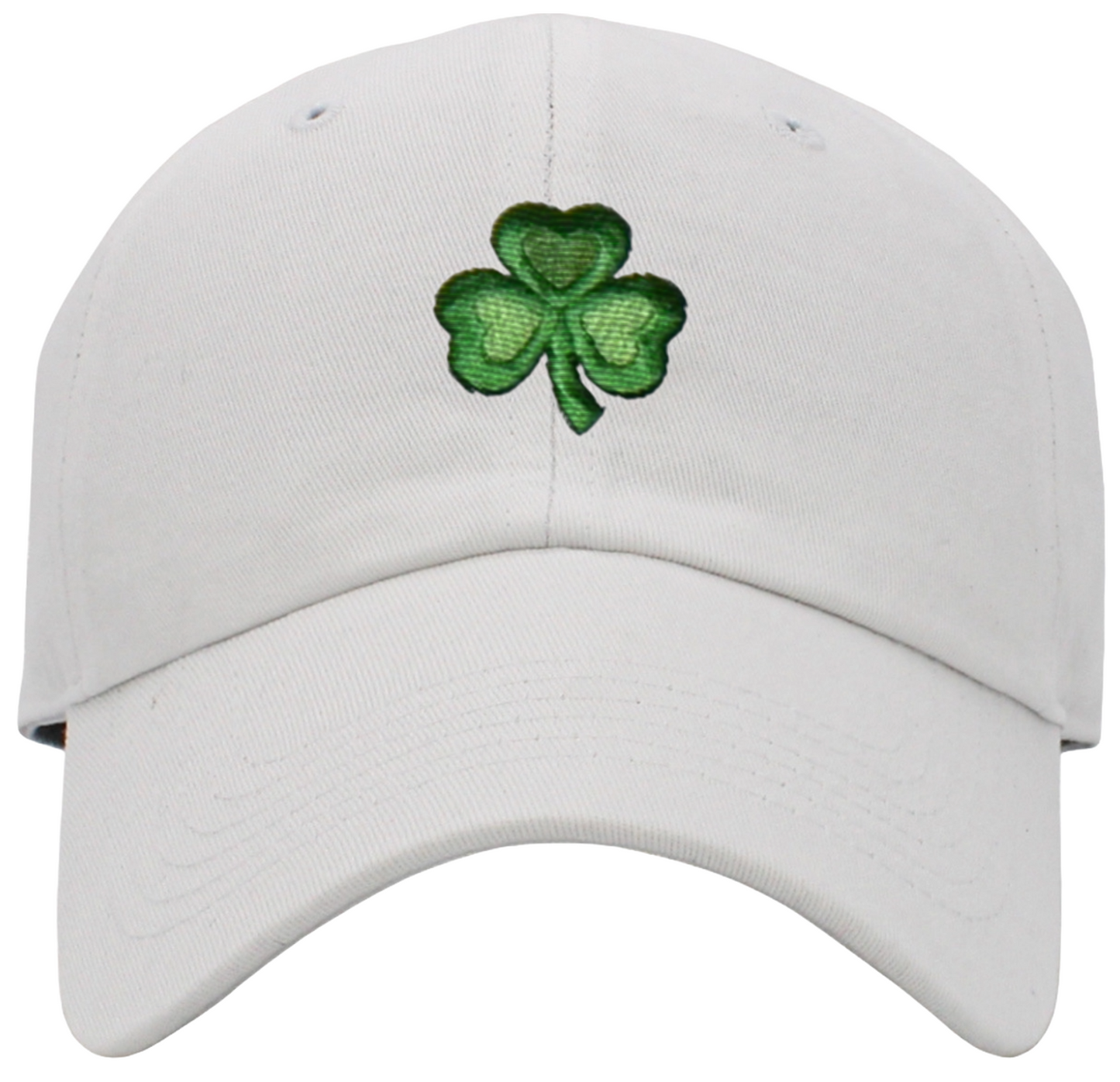 Shamrock Baseball Hat (6-Panel), White, Front View