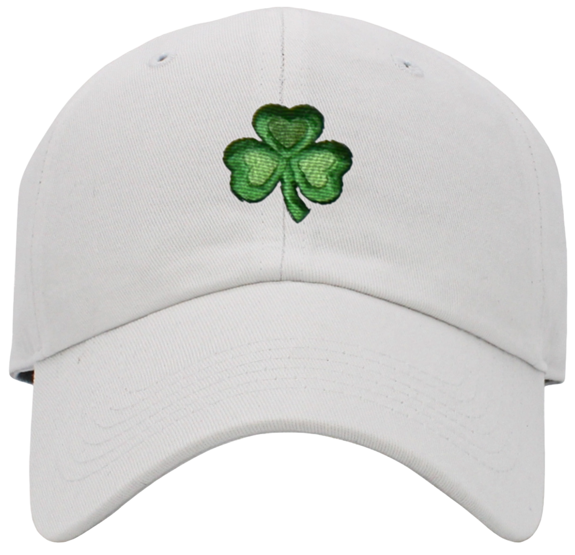 Shamrock Baseball Hat (6-Panel), White, Front View